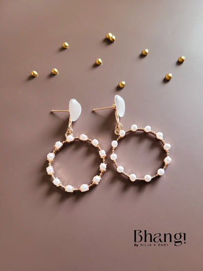 Bhangi Pearl Hoop Earrings with Heart Charm