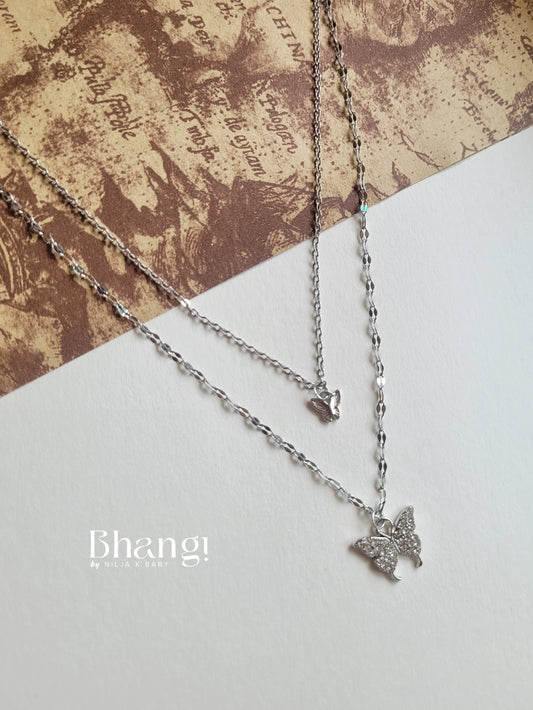 Bhangi Silver Layered Butterfly Necklace