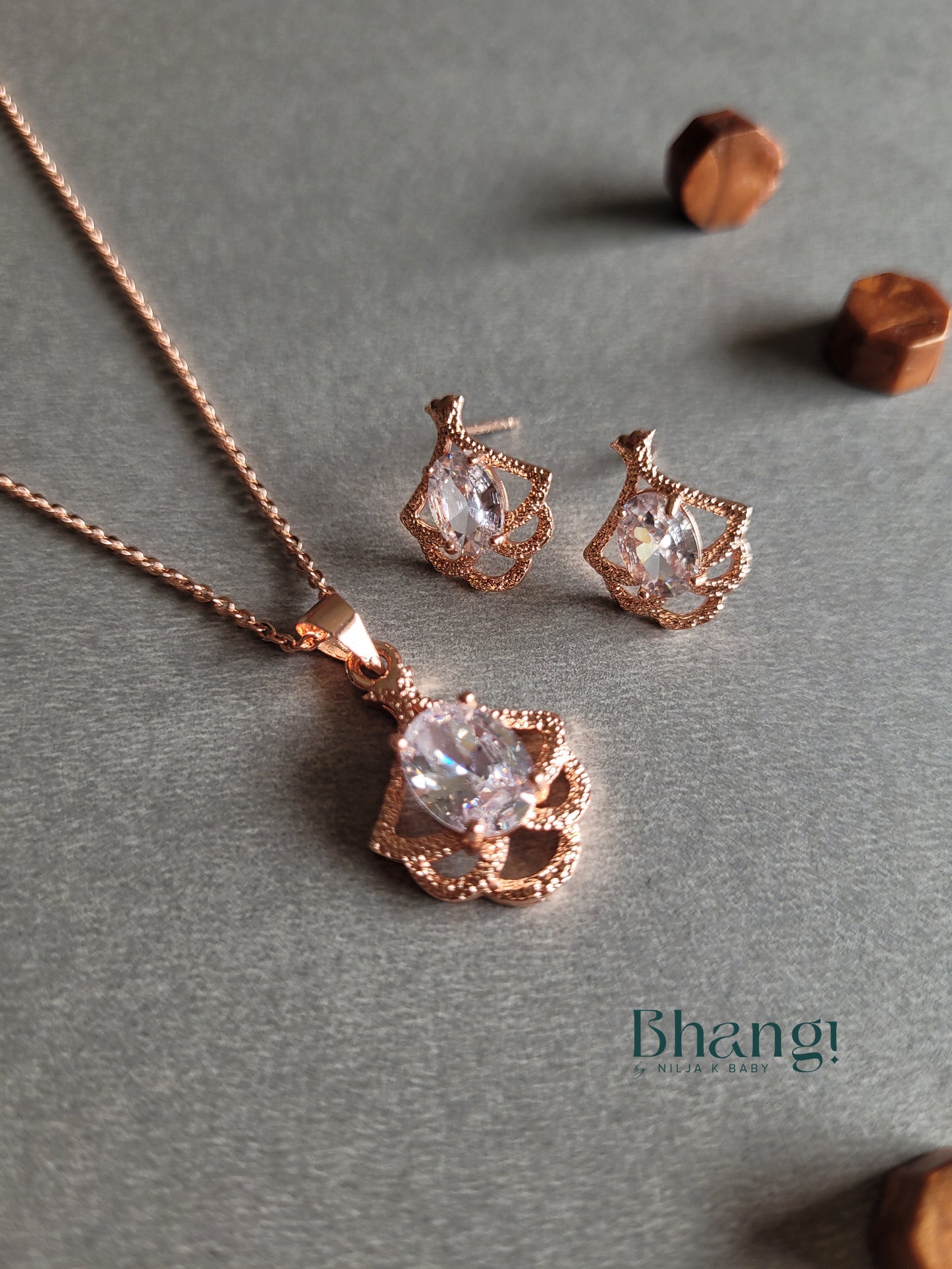 Bhangi Rose Gold  Necklace and Earrings Set