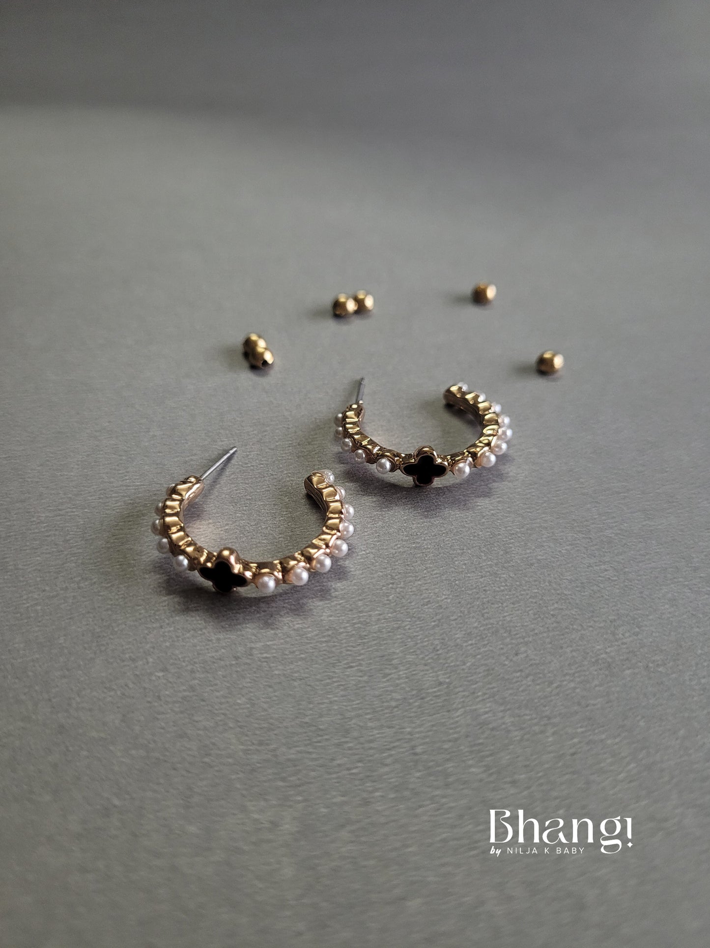 Bhangi GOlden Pearl Hoop Earrings with Black Accent