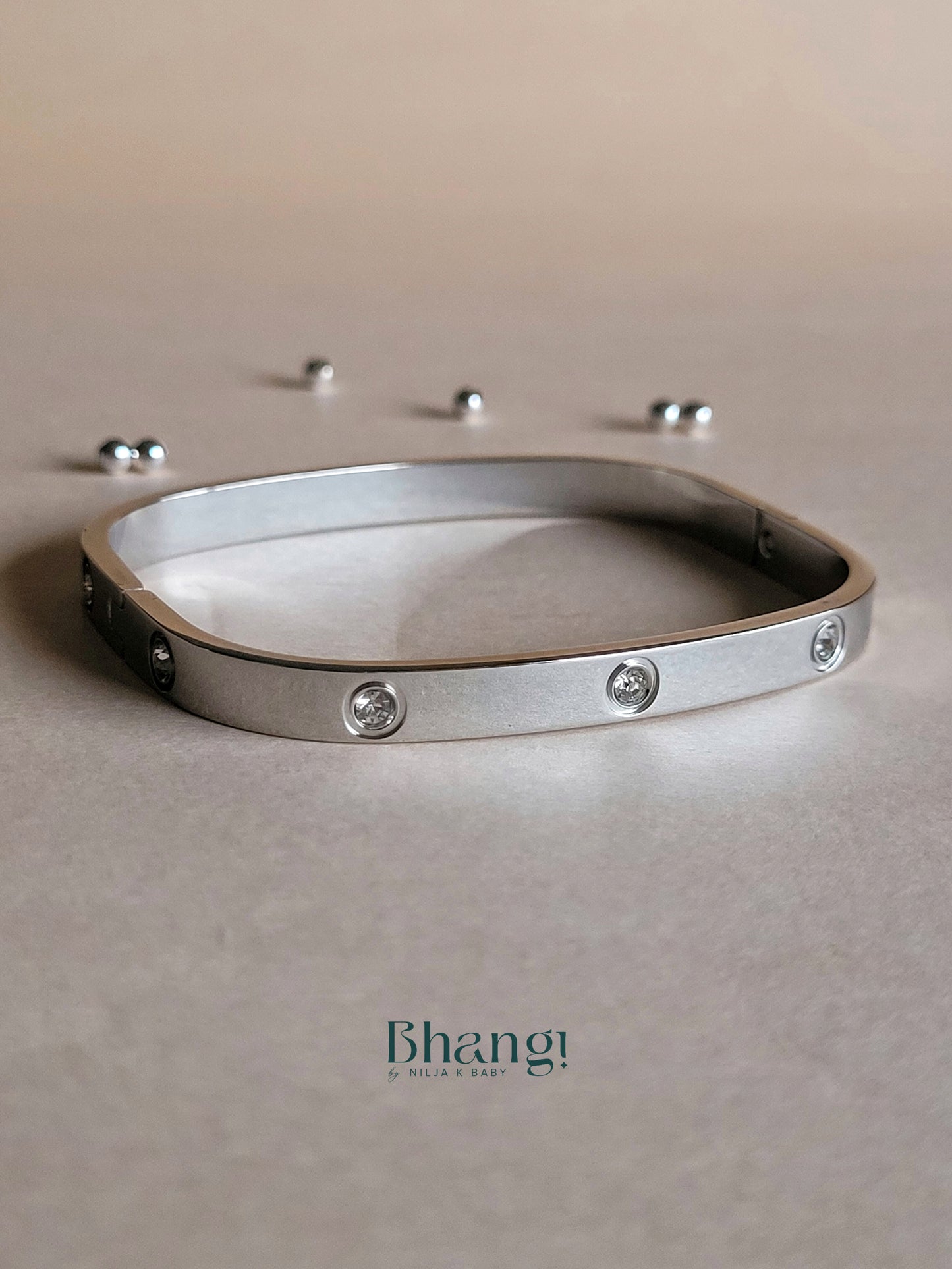 Silver-Tone Square Bangle with Crystal Accents