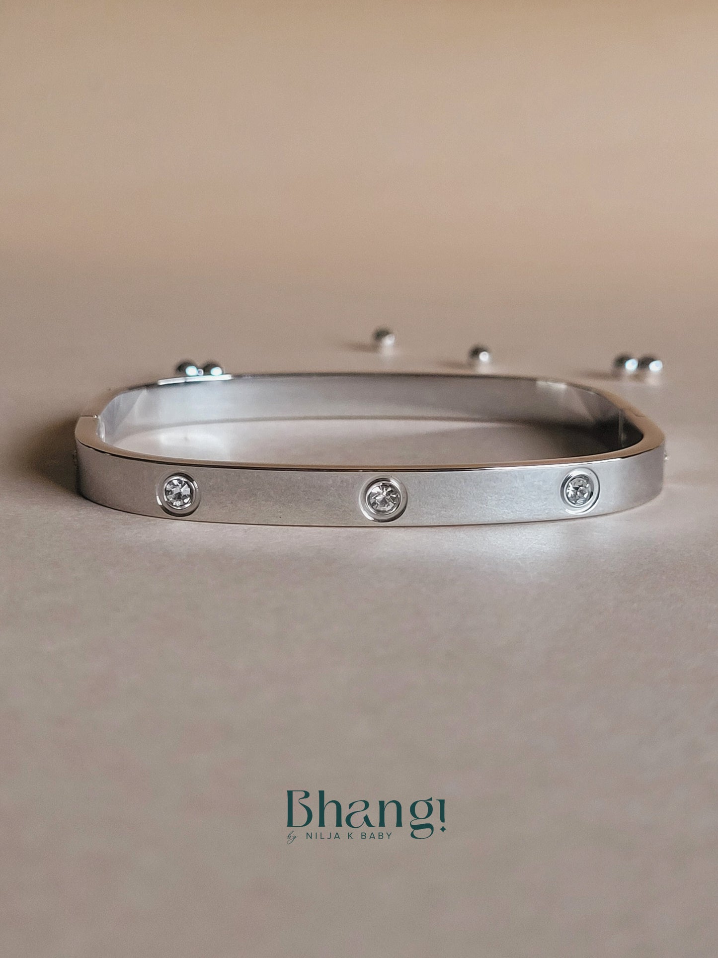 Silver-Tone Square Bangle with Crystal Accents