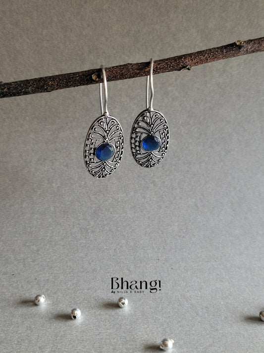 Oval Shaped Hook Earrings Coloured Stones