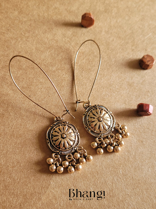 Antique Gold Floral Drop Earrings