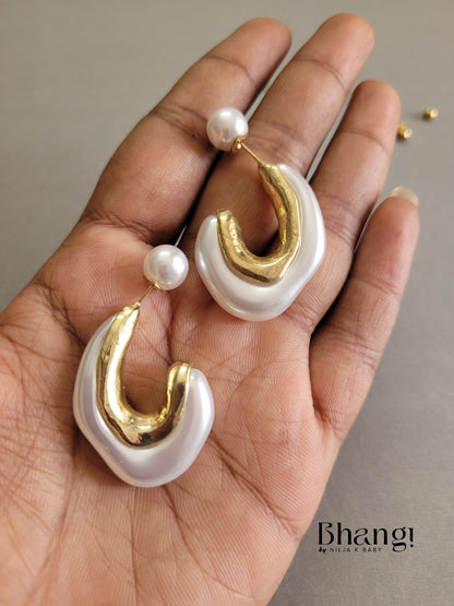 Bhangi Gold-Tone Pearl Hoop Earrings