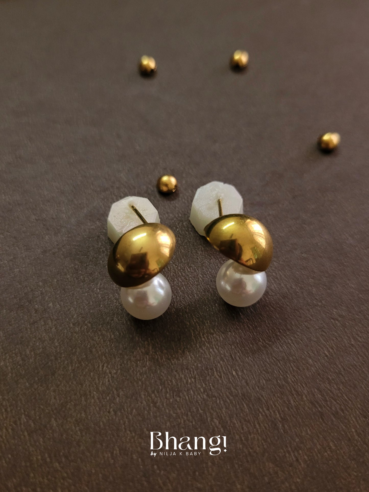 Bhangi Gold-Plated Pearl Dome Stud Earrings