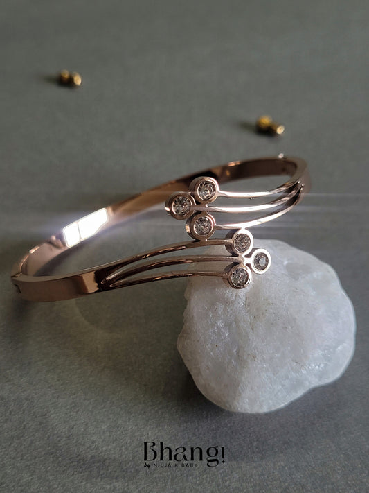 Rose Gold Curved Bangle with Sparkling Stones