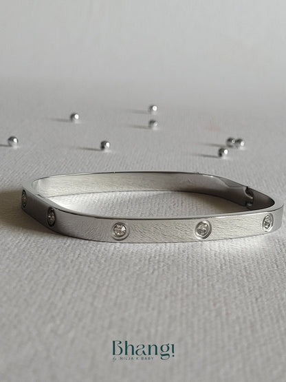 Silver-Tone Square Bangle with Crystal Accents