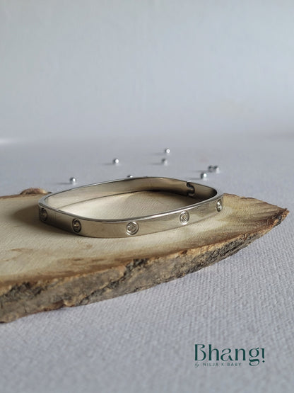 Silver-Tone Square Bangle with Crystal Accents