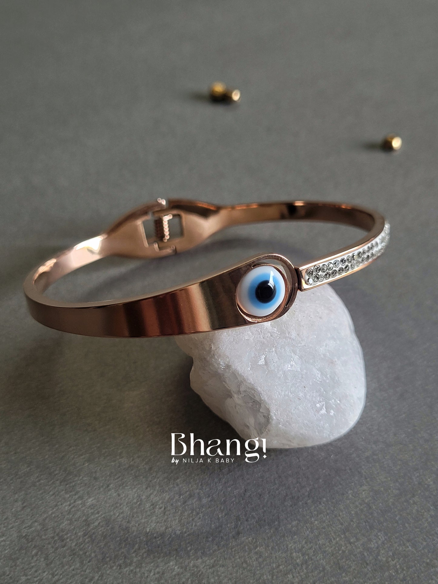 Rose Gold Evil Eye Bangle with Crystal Accents