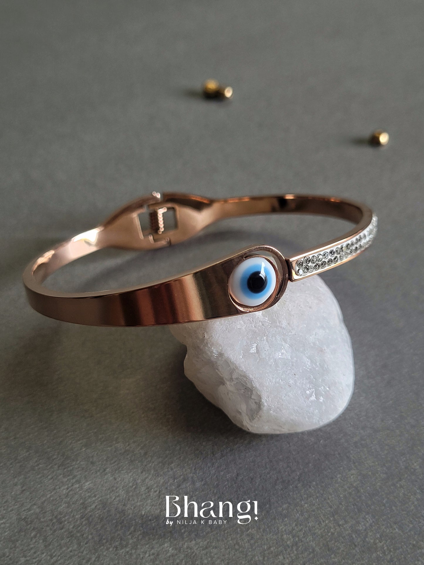 Rose Gold Evil Eye Bangle with Crystal Accents