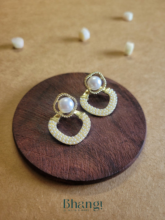 Pearl and Gold Hoop Earrings