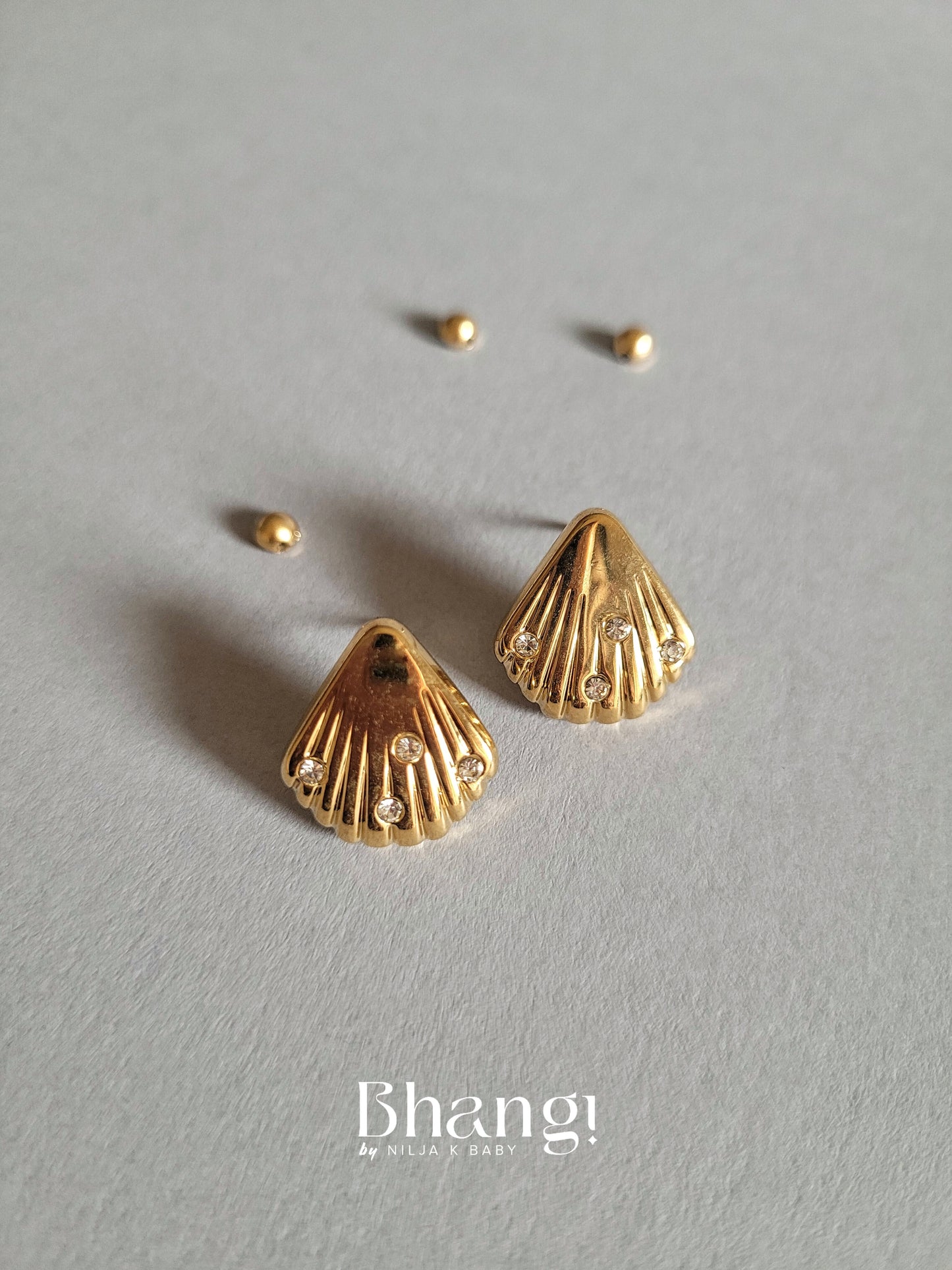 Shell Stud Earrings with Crystal Accents