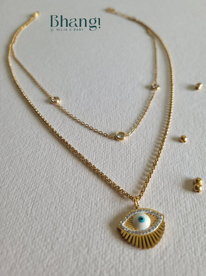 Layered Evil Eye Necklace with Crystal Accents