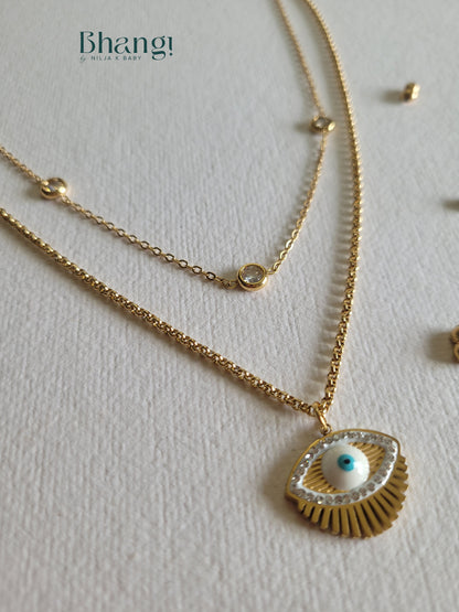 Layered Evil Eye Necklace with Crystal Accents