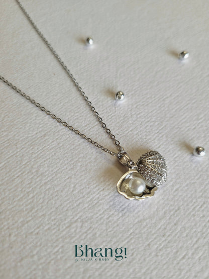 Silver-Tone Shell and Pearl Necklace