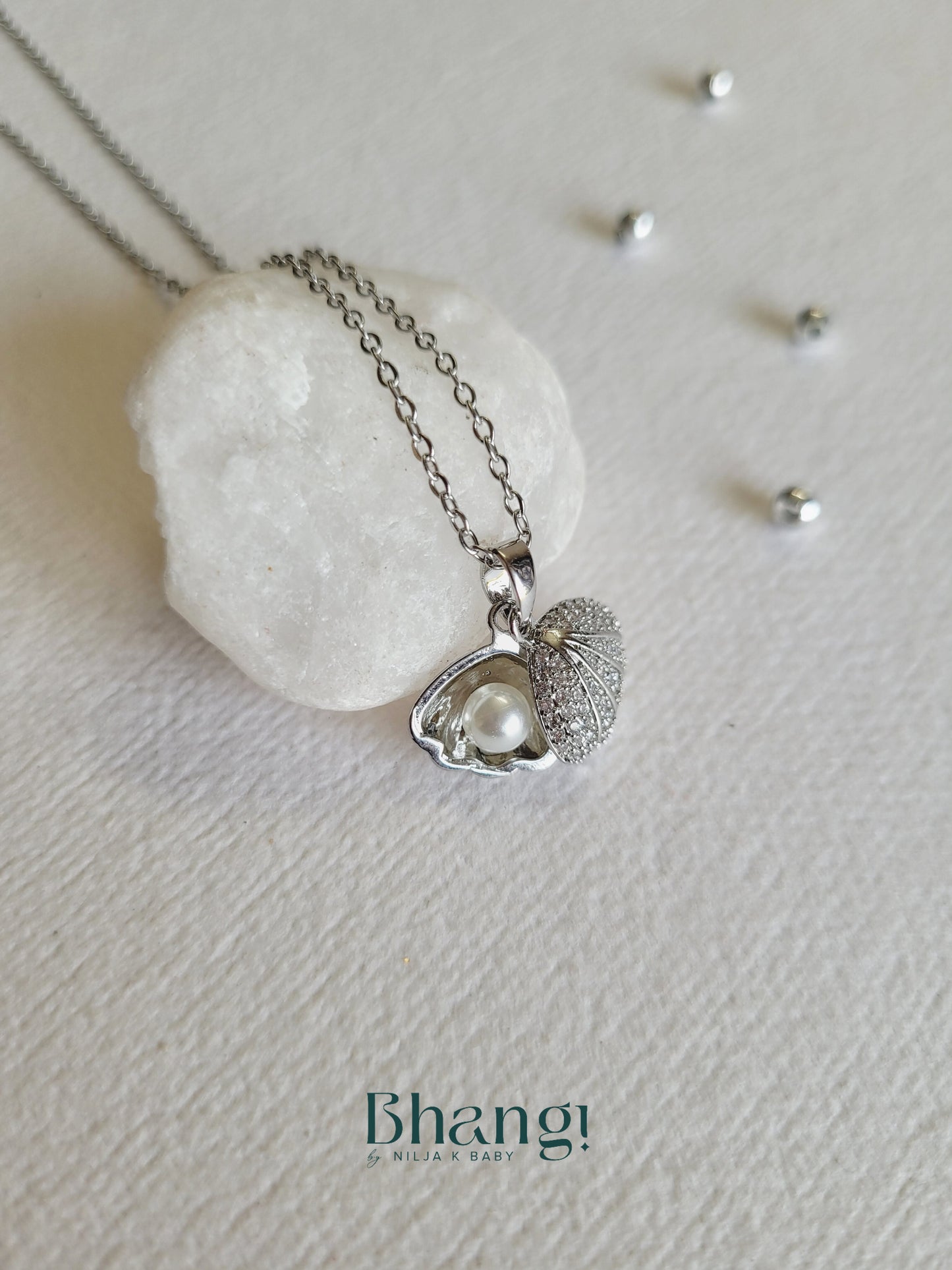 Silver-Tone Shell and Pearl Necklace