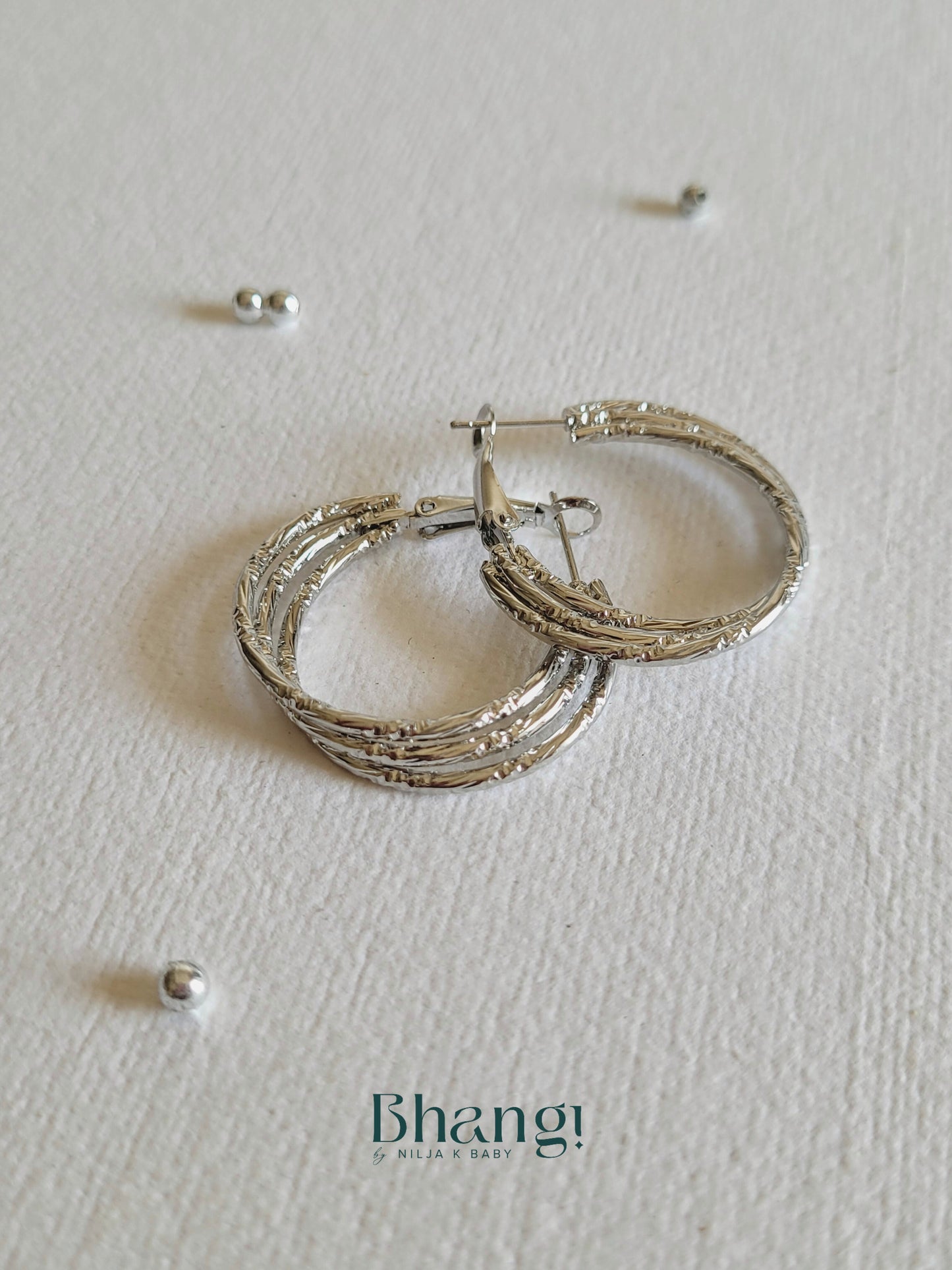 Silver-Tone Triple Interlocking Hoop Earrings