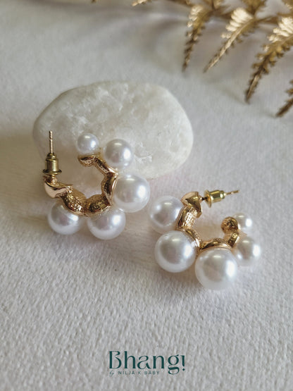 Pearl Cluster Hoop Earrings