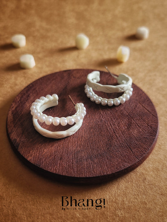 Pearl and Textured Hoop Earrings