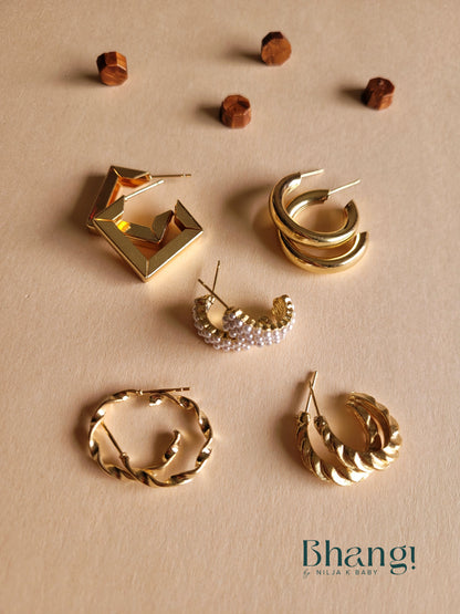 Bhang! Golden Glow: 5-Piece Anti-Tarnish Earring Combo