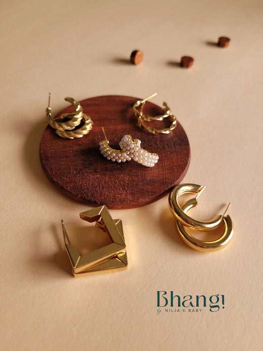 Bhang! Golden Glow: 5-Piece Anti-Tarnish Earring Combo